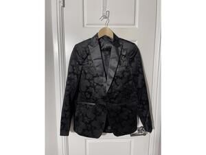 Boys Suits for Kids Size 14 Black Velvet Paisley Notch Lapel 2 Pieces K101